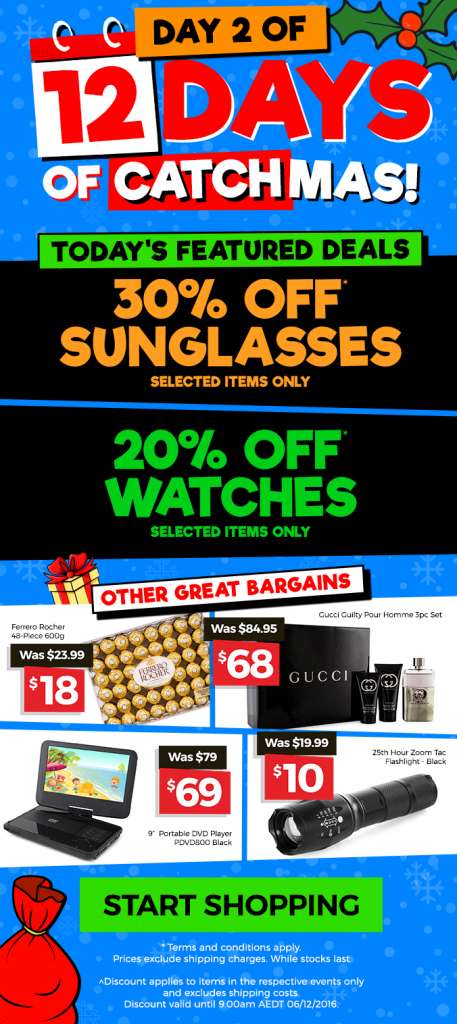 12 Days of CATCHmas: DAY 2 – Get 30% OFF Sunglasses & 20% OFF Watches