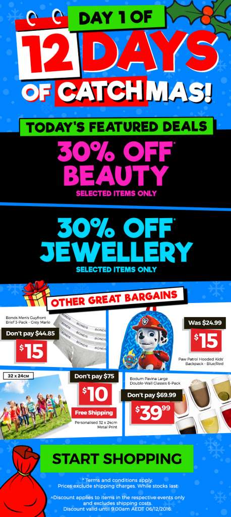 12 Days of CATCHmas: DAY 1 – Get 30% OFF selected Beauty & Jewellery DEALS