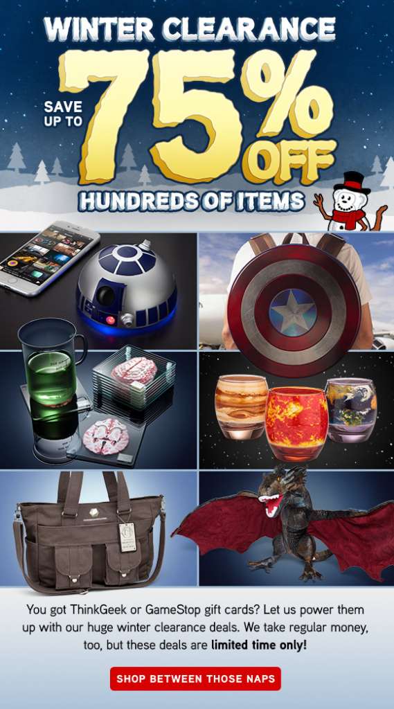 ThinkGeek’s winter clearance: up to 75% OFF hundreds of items!