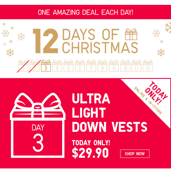 Day 3 – Ultra Light Down Vests $29.90