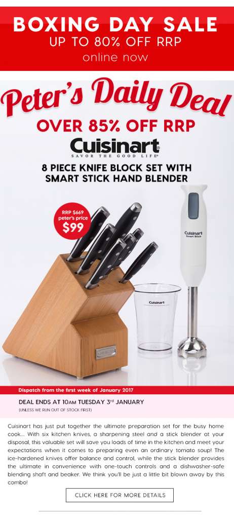 85% off Cuisinart 8 Piece Knife Block Set with Smart Stick Hand Blender  $99.00