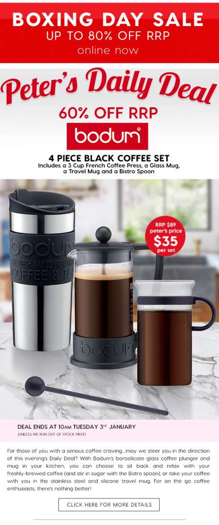 60% off Bodum 4 Piece Black Coffee Set  $35.00