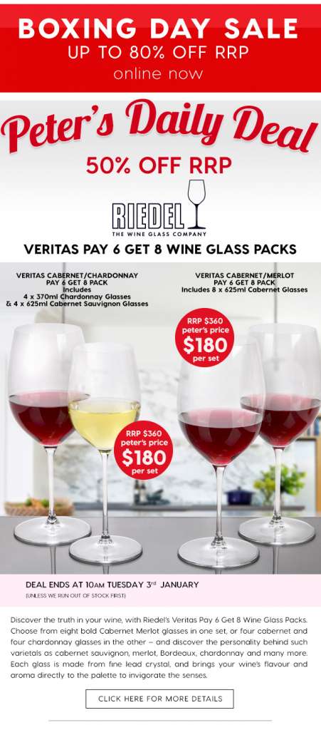 50% off Riedel Veritas Pay 6 Get 8 Wine Glass Packs