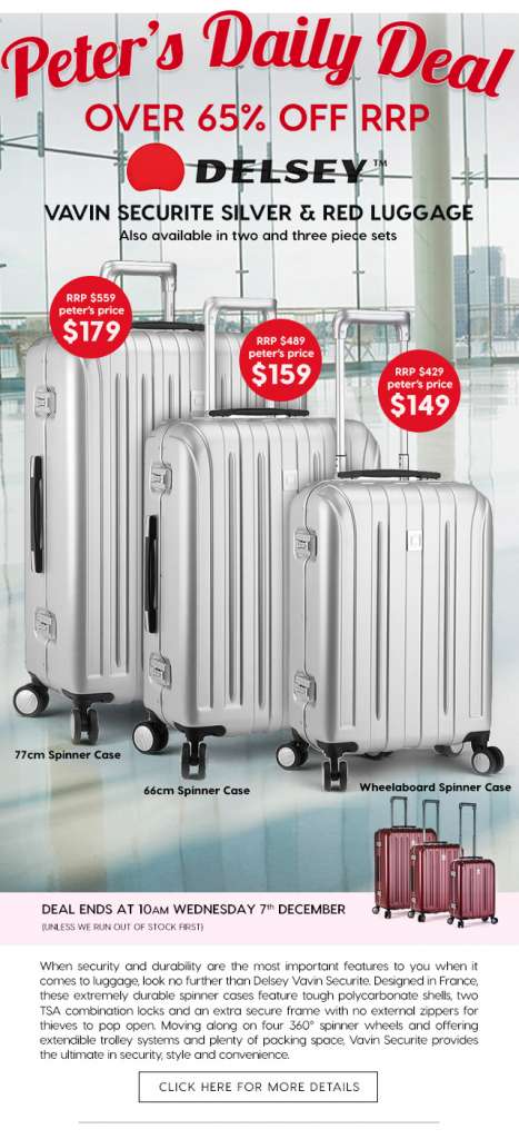 65 – 70% off Delsey Vavin Securite Silver & Red Luggage