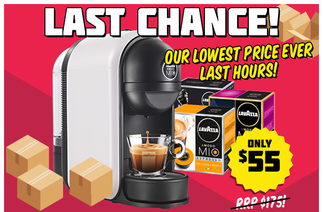 Lavazza Coffee Machine + 96 Capsules $55 – LAST HOURS!