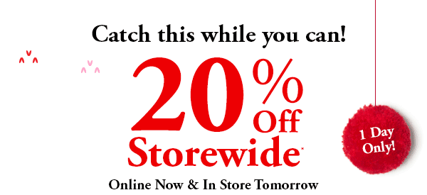 1 Day only! Catch 20% Off Storewide Now.