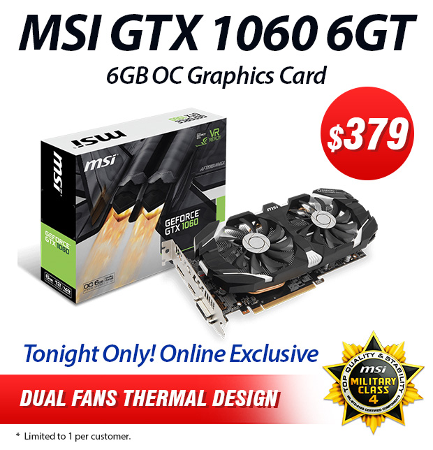 MSI 1060 6GT GPU $379 | Discounted PCs | Freebies & More!