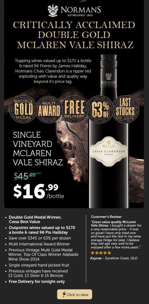VIP 63% Off: Double Gold McLaren Vale Shiraz That Tops Wines $170/Bottle