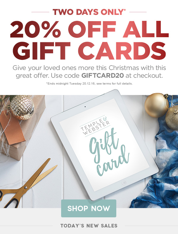 20% OFF gift cards ? Shop the perfect last-minute Christmas present now!