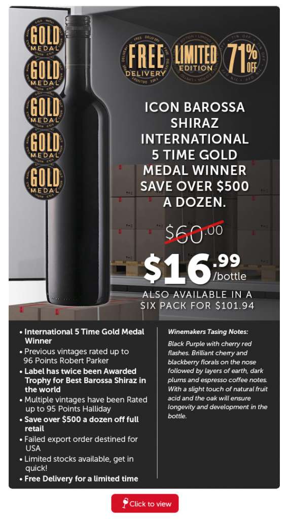 5 x Gold Medal Barossa Shz $60 To $16.99 Delivered. Back Of The Truck Returns.