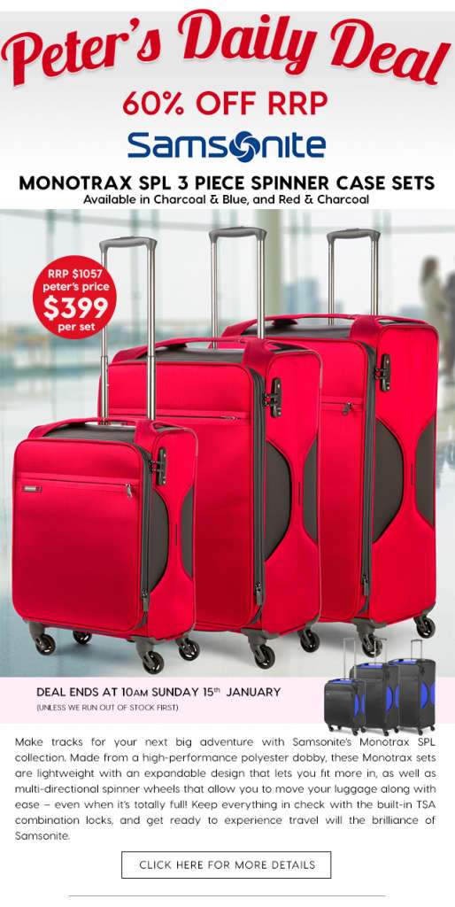 60% off Samsonite Monotrax 3 Piece Spinner Case Sets