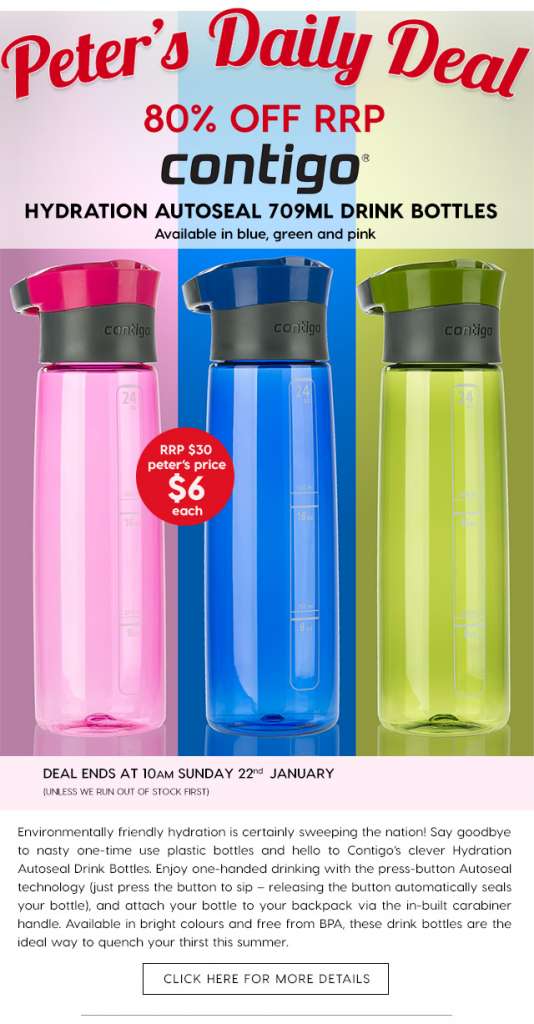 80% off Contigo Hydration Autoseal 709ml Drink Bottles