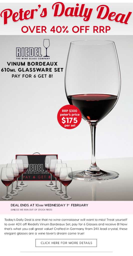 Over 40 % off Reidel’s Vinum Bordeaux Glassware Set