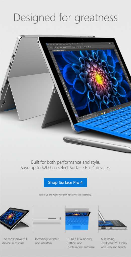 Save up to $200 on select Surface Pro 4 devices