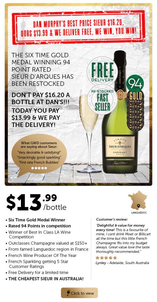 Gold Bordeaux $8.99, 6xGold Sieur, Our Veuve, Gold Medal Rosé & All Delivered Fɾee Today.