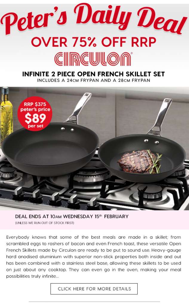 Over 75% off Circulon Infinite 2 Piece Open French Skillet Set