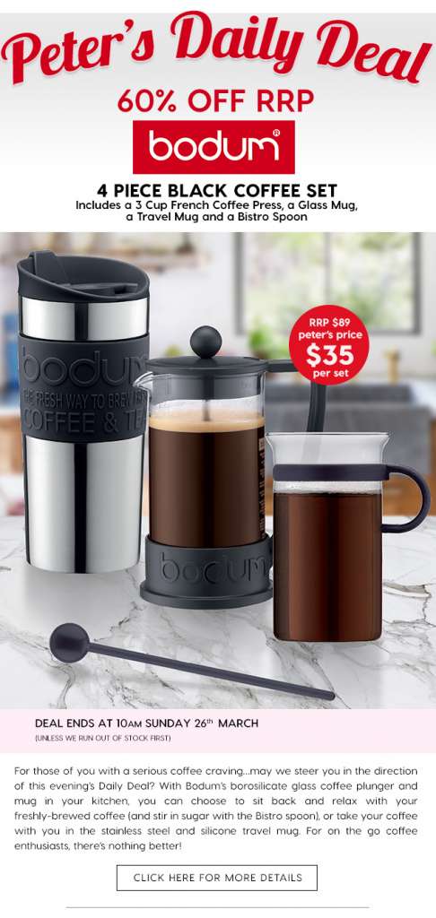 60% off Bodum 4 Piece Black Coffee Set