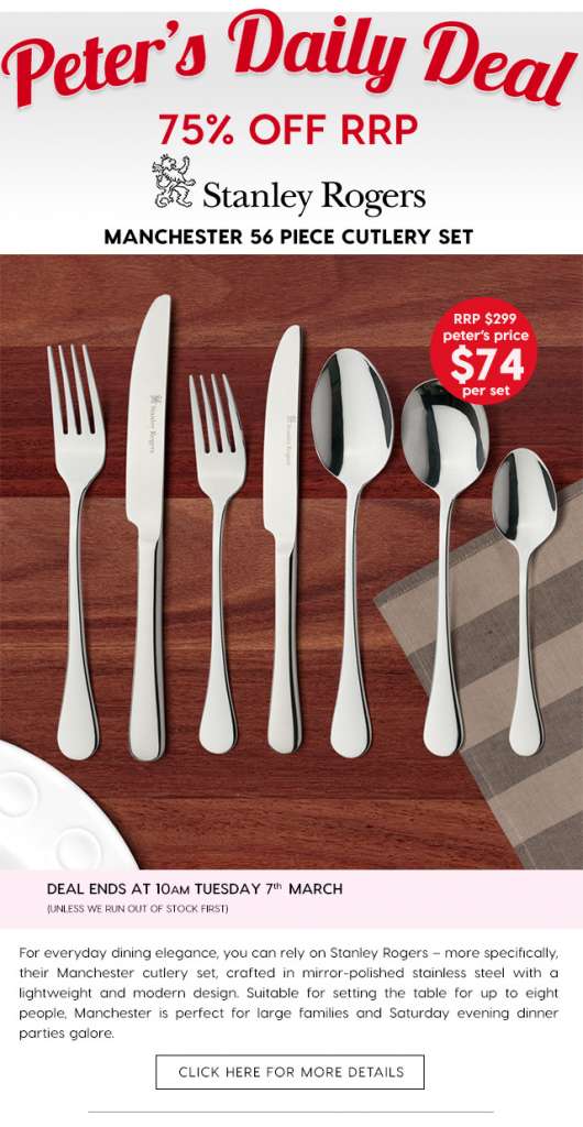 75% off Stanley Rogers Manchester 56 Piece Cutlery Set