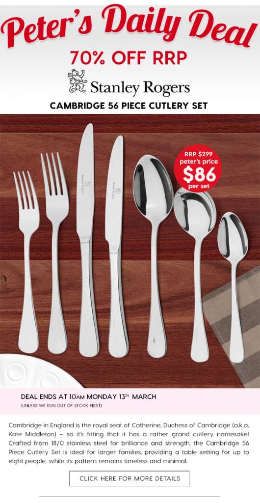 70% off Stanley Rogers Cambridge 56 Piece Cutlery Set