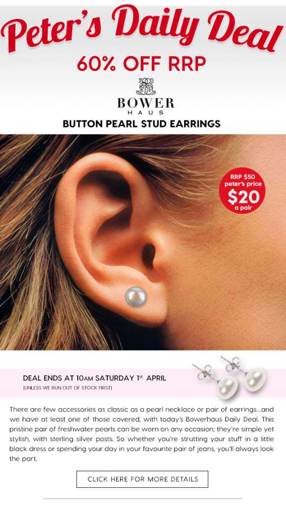 60% off Bowerhaus Button Pearl Stud Earrings