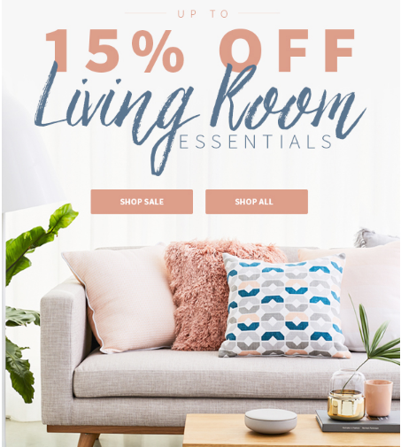 Up to 15% off to style your living room for less!
