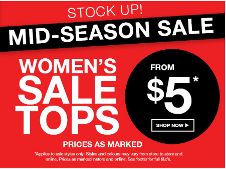 Monday madness – women’s sale tops from $5!