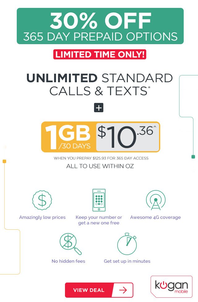 1GB + Unlimited Standard National Calls/Text for $10.36!