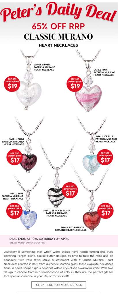 65% off Classic Murano Heart Necklaces