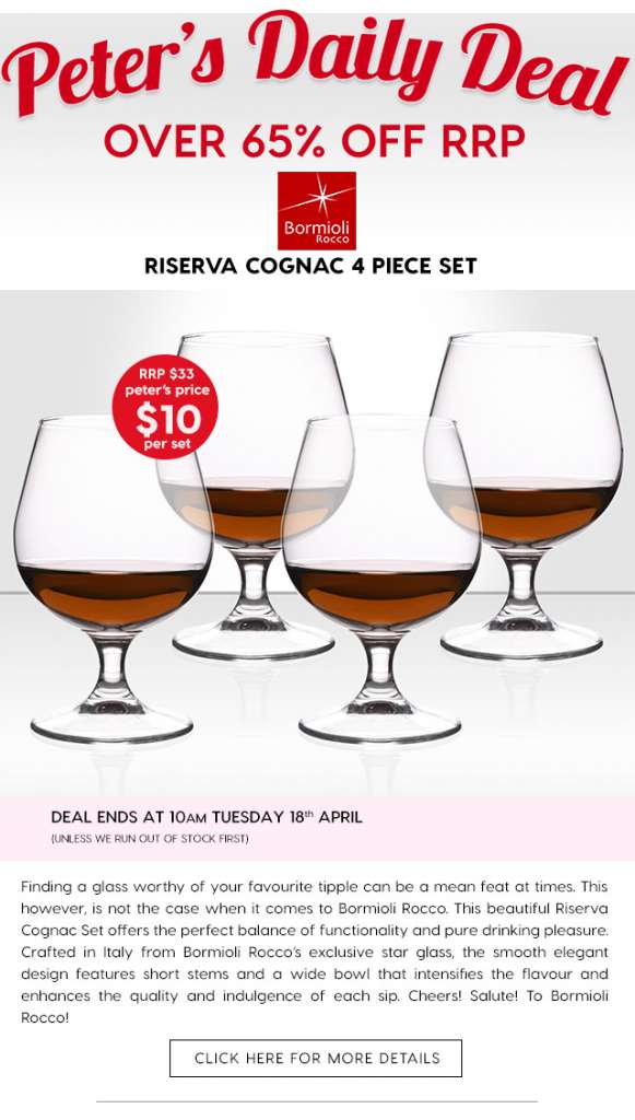 Over 65% off Bormioli Rocco’s Riserva Cognac 4 Piece Set