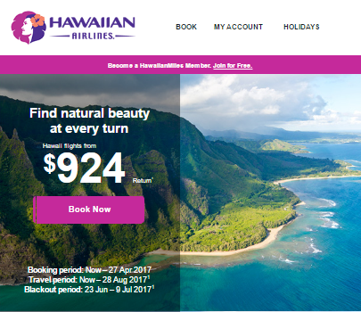 Hawaii flight deals start at $924 AUD Return