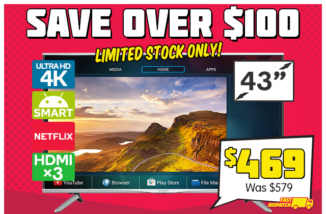 43″ 4K Smart TV $469 – Save $110