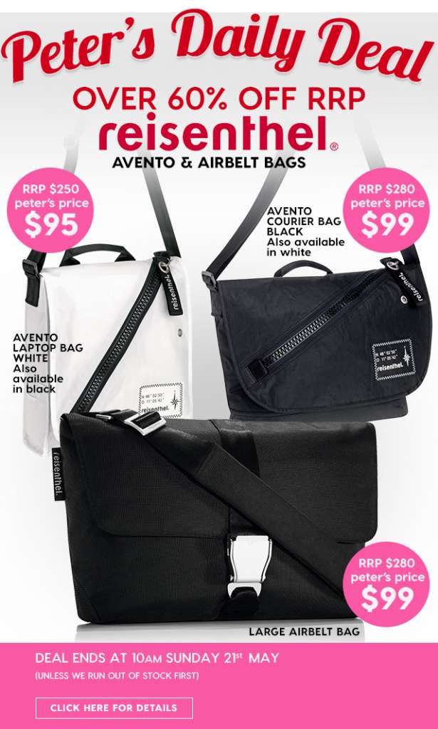 Over 60% off RRP – Reisenthel Avento and Airbelt Bags. Peter’s Price from $75