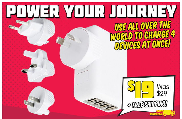 Universal Travel Charger $19 – 4 USB Ports + Rapid Charging!