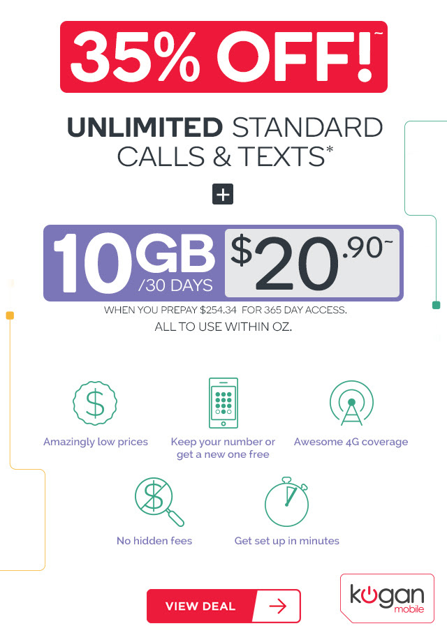 10GB + Unlimited Standard National Calls/Text for $20.90! ==> per 30 days, when you prepay $254.34 for 365 day access