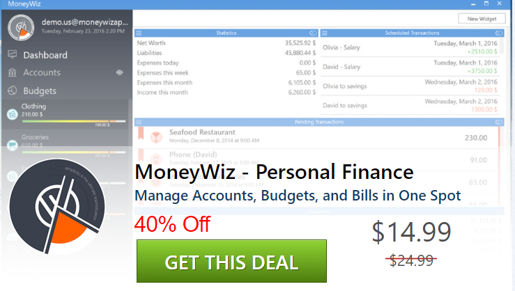Manage Accounts, Budgets, and Bills in One Spot 40% Off now $14.99 Deal Expires Today!