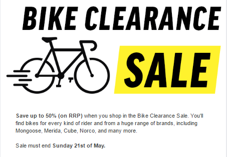 Save up to 50% in the Bike Clearance Sale