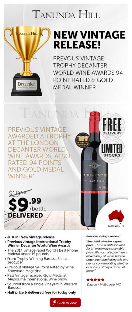 Tanunda Hill Barossa Shz $9.99 Delivered