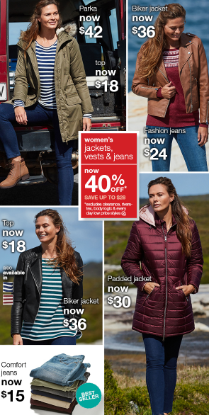 Must-have women’s jackets, vests & jeans now 40% off!