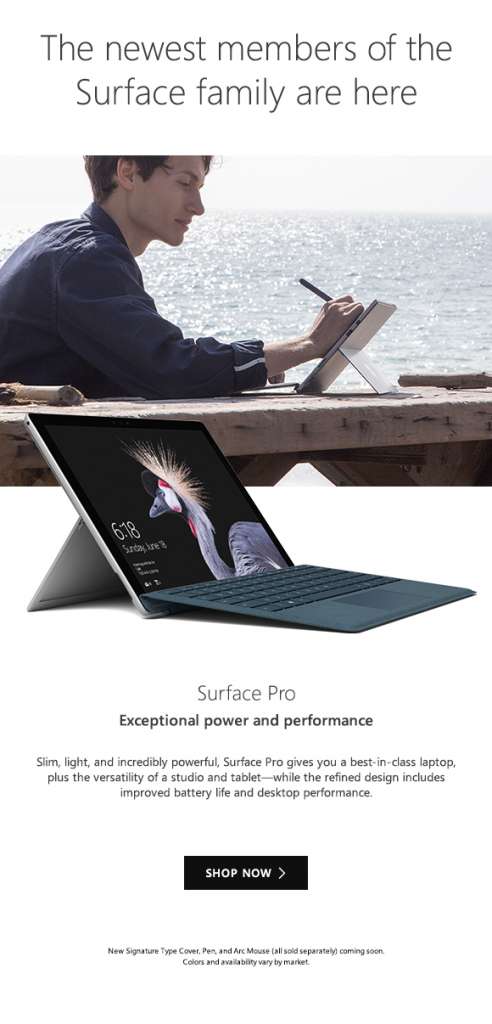 Surface Pro & Surface Laptop are available today | Surface Pro – 128 GB / Intel Core m3 / 4GB RAM $799.00