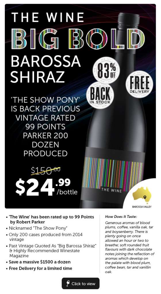 ‘The Wine’ Barossa Shiraz Prev Vintages 99 Points Parker | Only 200 Dozen Produced.