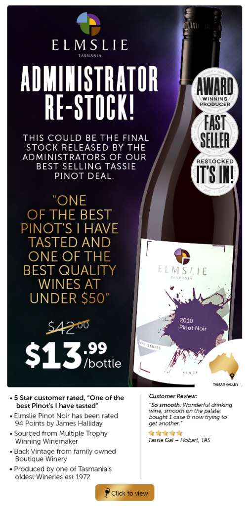 Tassie Pinot Below Cost Administrators Stock $13.99 Plus Double Gold 92 Pt Shiraz.