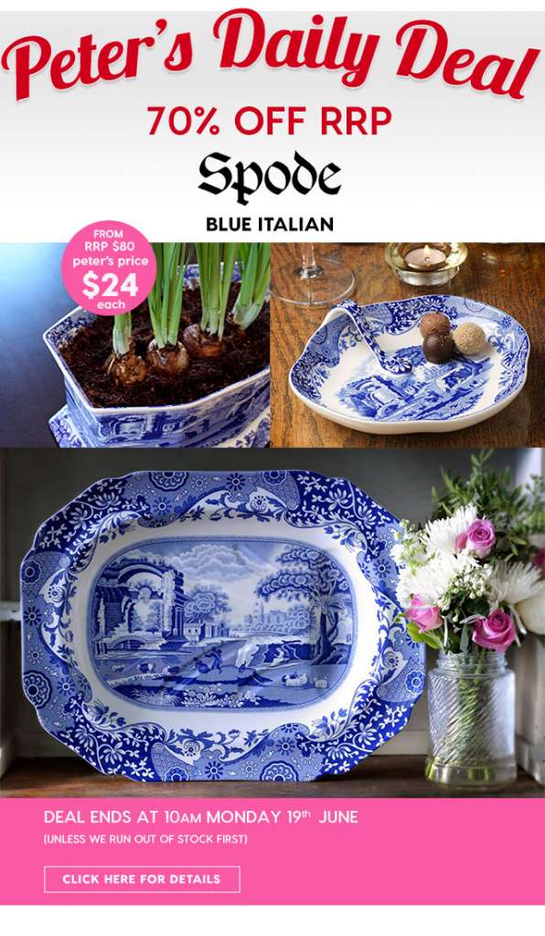 70% off RRP – Spode Blue Italian Tableware. Peter’s Price from $24