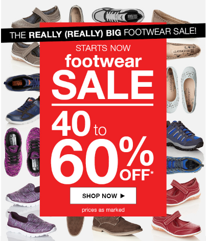 SALE starts now! Up to 60% off footwear.