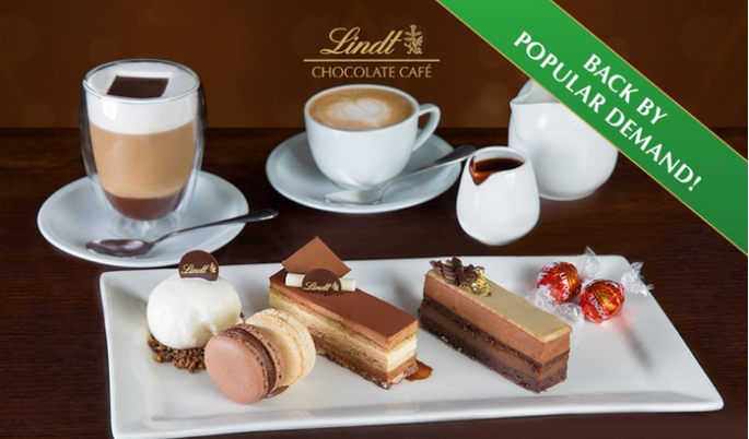 Lindt Chocolate Café Cake Platter with Hot Drinks for Two People for $19.99 – Choice of 5 Locations (Up to $48.50 Value)