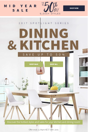 Mid-Year SALE ? Update your kitchen & dining staples with up to 50% off!