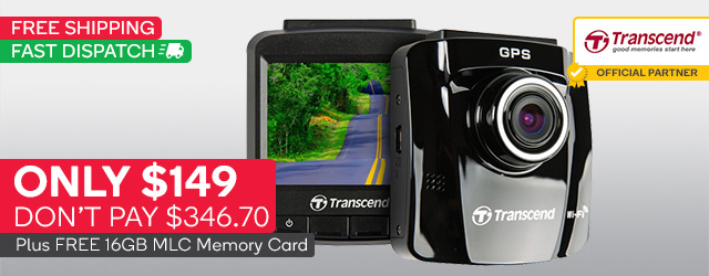 Transcend DrivePro 220 Dash Cam with GPS, Wi-Fi and FREE 16GB MLC Memory Card $149