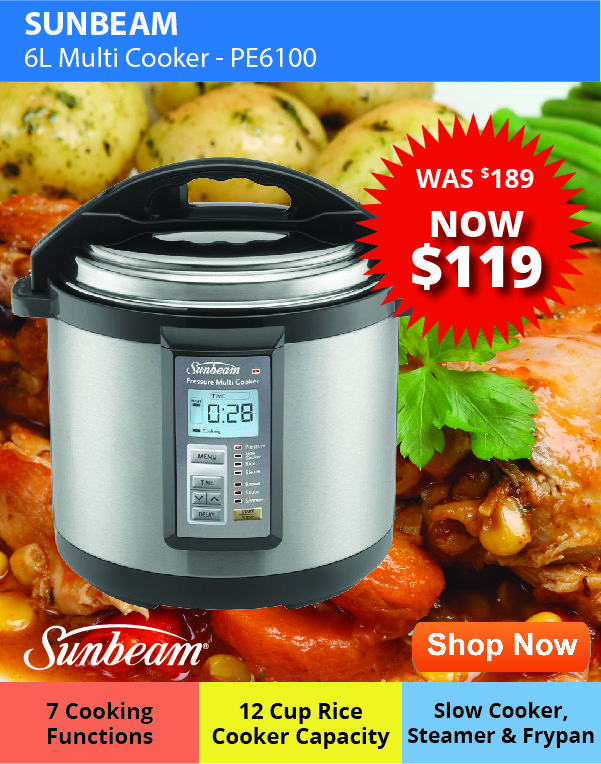 Sunbeam Aviva 6L Electronic Multi Cooker – PE6100. Only $119.00