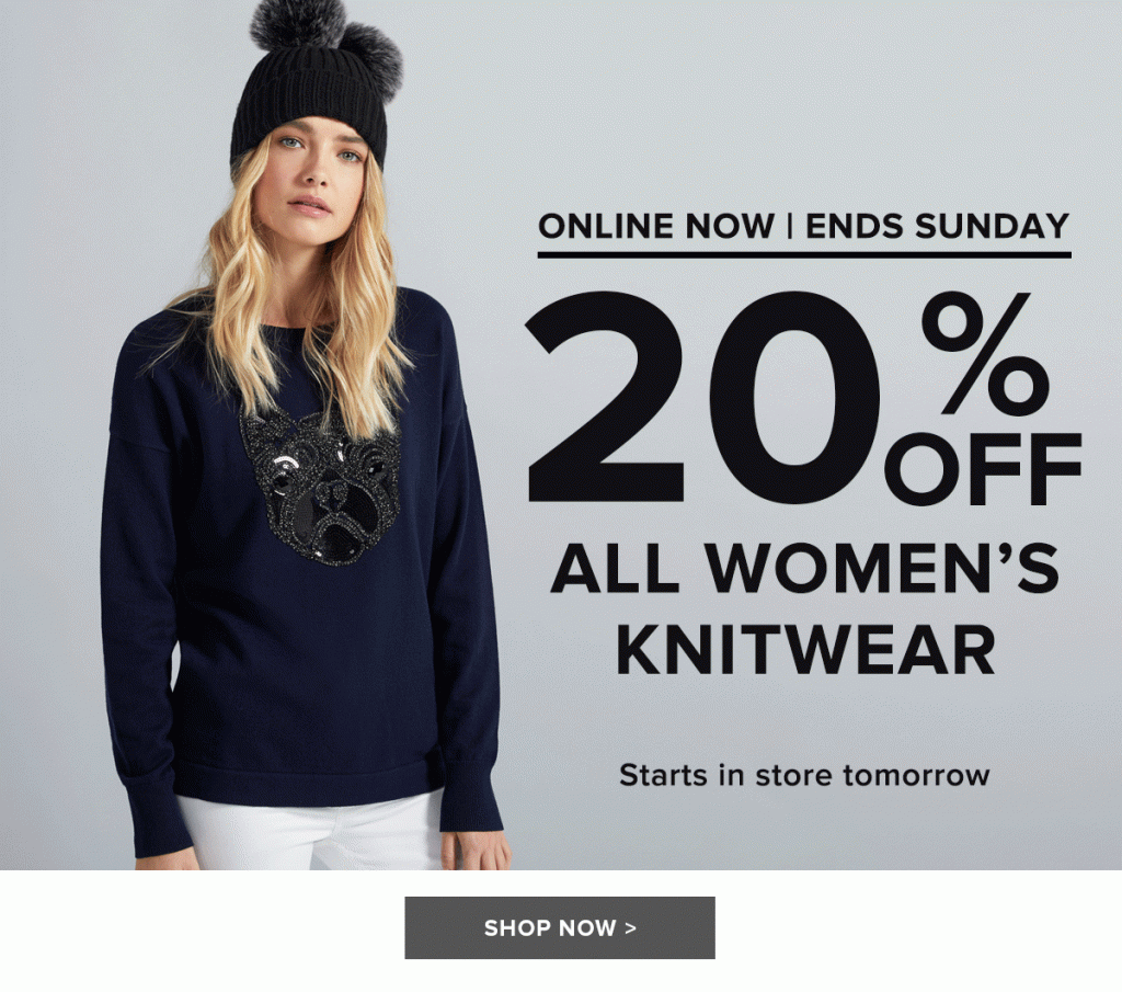 Get It First – Shop 20% Off All Women’s Knitwear