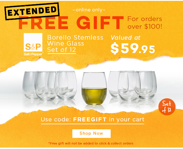 Ambrosia Stemless Wine Glass 400ml Set of 12 $19.99