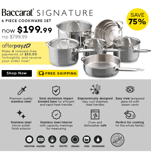 Baccarat Signature Stainless Steel 6 Piece Cookware Set $199.99